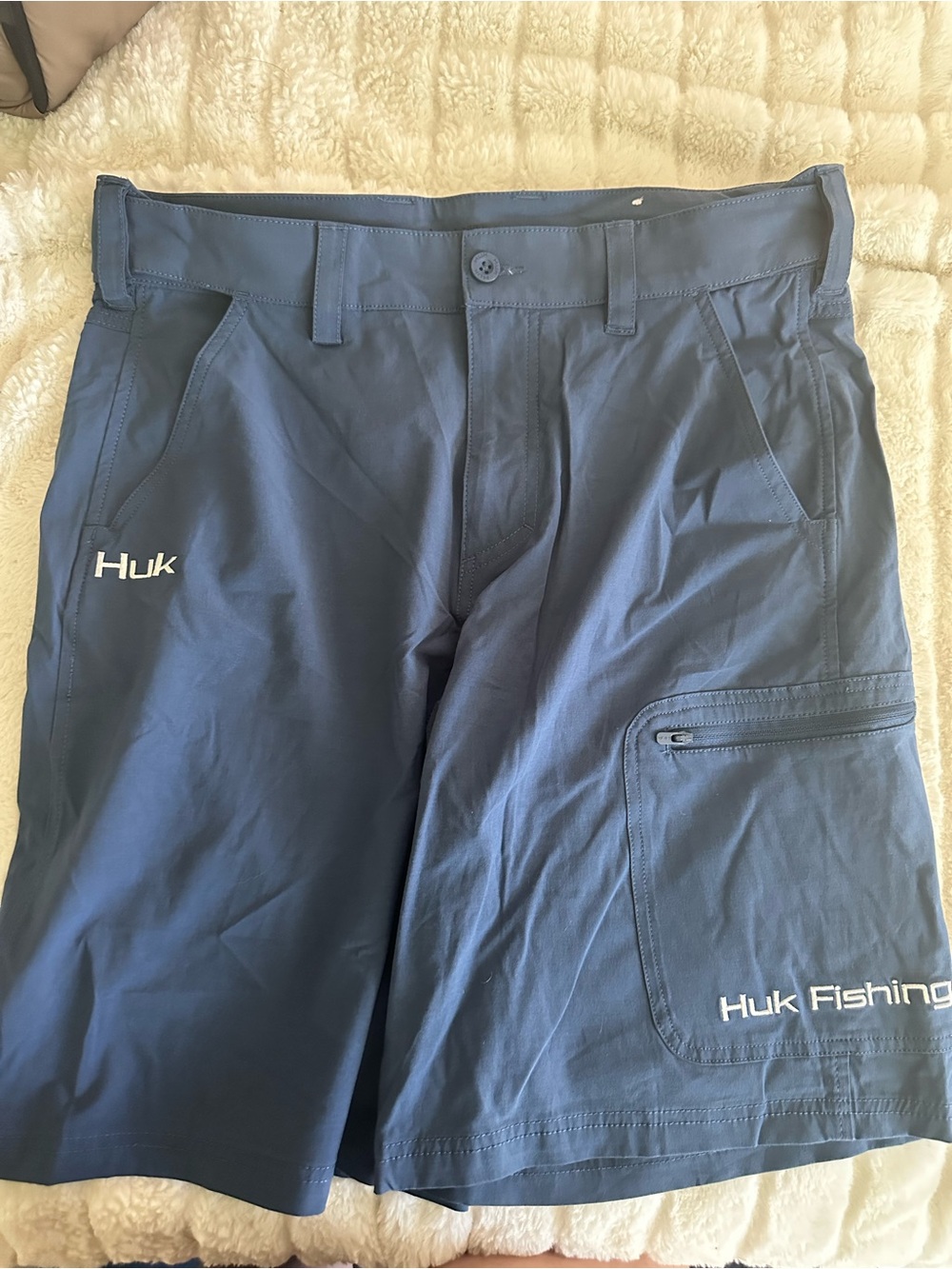 Huk Blue Cargo Shorts with Side Zip Pocket